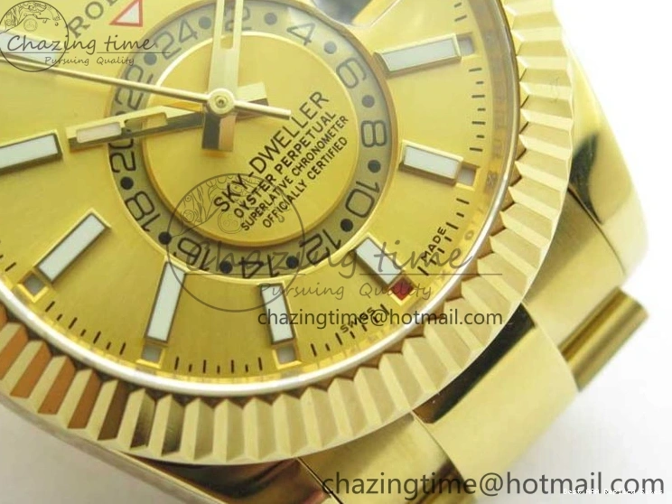 Best AAA Replica Sites YG 326934 Sky-Dweller YG on TravelReady Bracelet 2785 Dial A23J Gold AIF to 1217